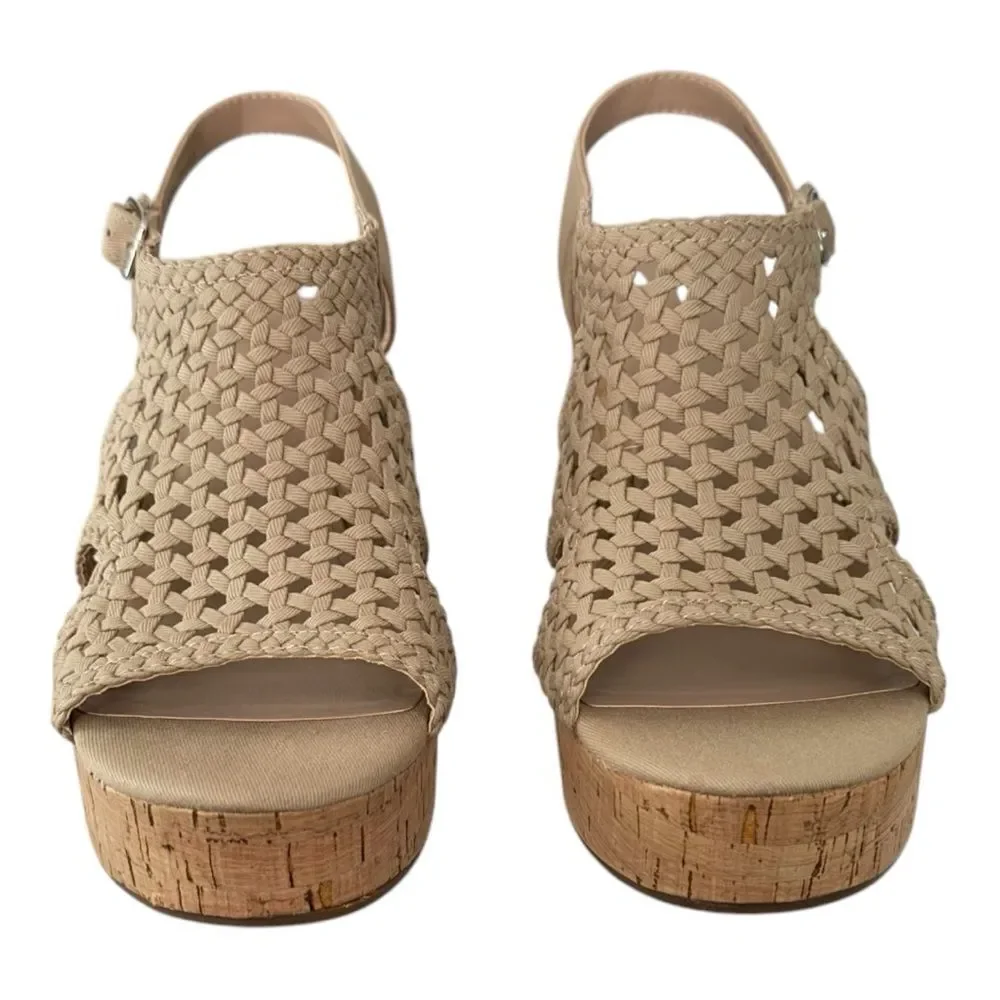 Mix No. 6 Jaleena Tan Woven Cork Wedge Sandals Platform Open Toe NIB Sz 11